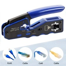 RJ45 Pass Through Crimp Tool - Strips Cuts Crimps Cat5 Cat5e Cat6 Connectors