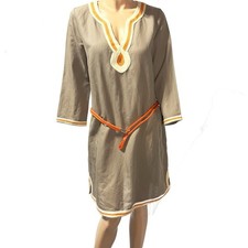 Lucky Brand Womens Tunic Dress Linen Blend size L Large Rope Belt Beige Taupe