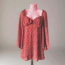 Ladies Rust & Cream Dress Ditsy Print L/S Fully Lined Boho Chic Size 10 BNIB