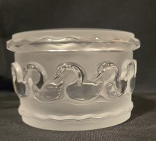 Lalique Crystal Swans Powder Box / Trinket Jar w/ Lid
