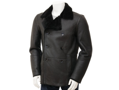 Men s Black Shearling Leather Coat Genuine Cowhide Winter Fur Jacket