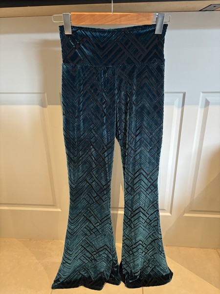 Festival Flares ✨- Womens Size S - Teal Stretchy Burnout Velvet - Flare Pants