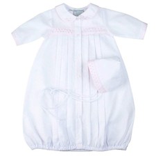 White/Pink Gown  Bonnet Newborn Girls Pink Dot