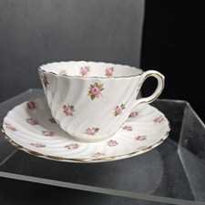 Aynsley Bone China Tea Cup & Saucer England Pink Rosebuds Roses Gold Gilt