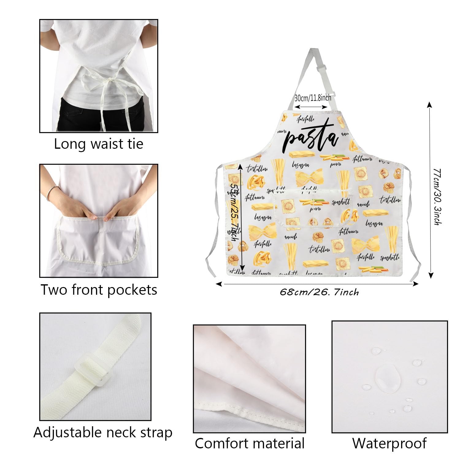 Pasta Kitchen Apron With Pockets Love Eat Gift Italian Spaghetti Food Lover