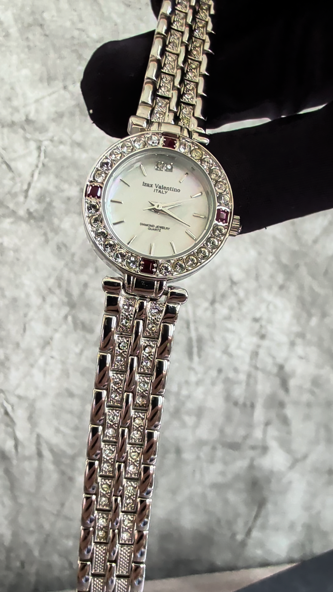 Izax Valentino Italy Platinum-Plated Watch — MOP Dial & Natural