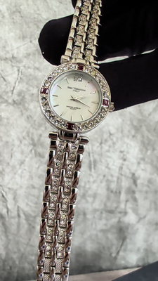 Izax Valentino Italy Platinum-Plated Watch — MOP Dial & Natural