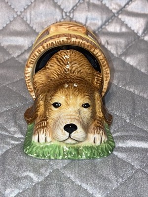 Vintage GKRO Puppy Dog & Barrel Bucket Ceramic Salt & Pepper Shakers