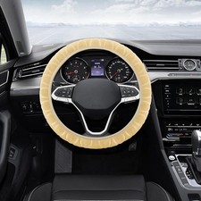 Beige Fuzzy Car Steering Wheel Cover Comfortable Warm Anti-sli Color Beige