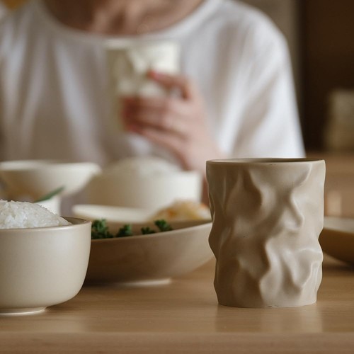 Crinkle Paper Shape Irregular Cup Set of 4, Reusable Ceramic Drinking Cups, 8oz - Picture 7 of 7