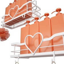 FLCITY White Shower Caddy with 4 Removable Hooks, 2 Pack Sweet Heart Shower