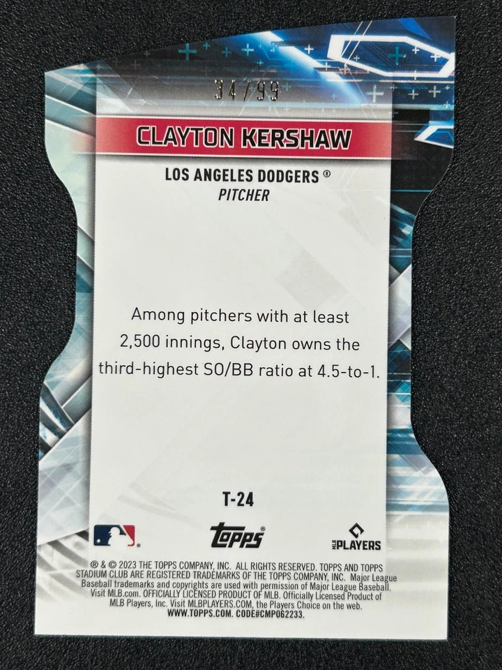 Clayton Kershaw 2023 Topps Stadium Club Triumvirates Black Refractor /99 DODGERS - Image 2 of 2