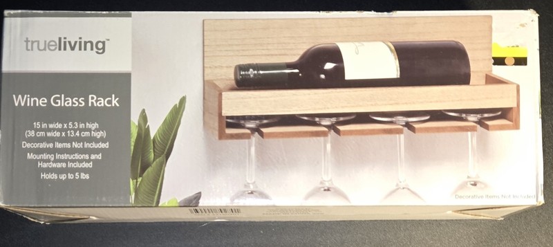 🌟 Trueliving Wine Glass Rack 15" in X 5.3" Bottle & (4) Wine Glass Holder New!