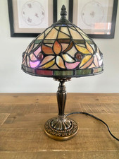 Vintage Tiffany Style Jewelled Stained / Slag Glass Table Lamp - Height 34 cm