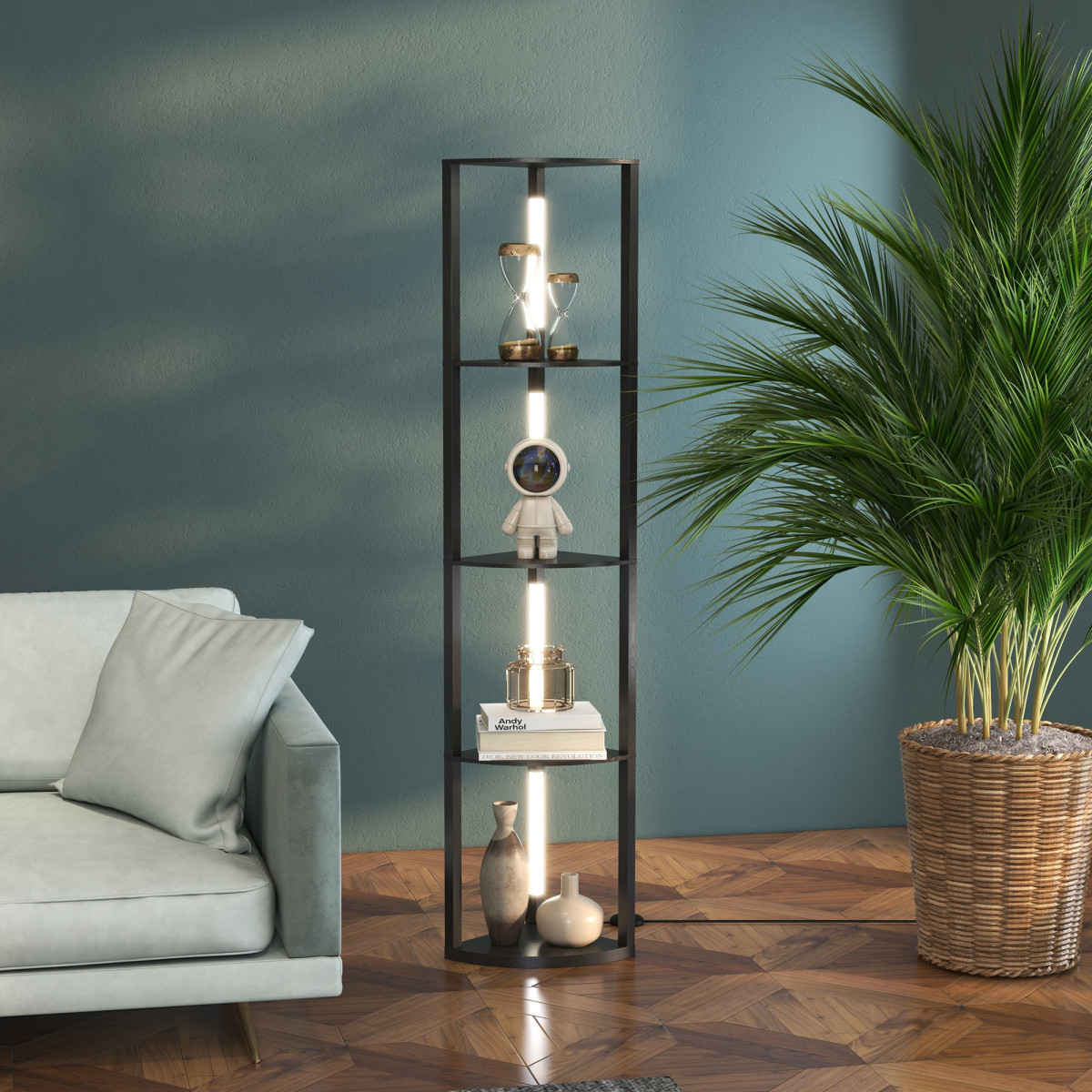 HOMCOM Corner Floor Lamp with Dimmable Warm White LED Light Living Room - Black