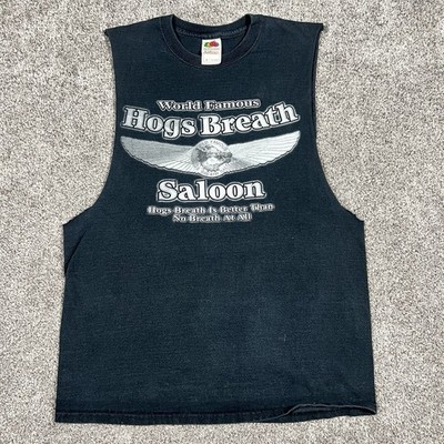 Vintage Faded Black Medium Biker Cut Off Tank Top Hogs Breath Saloon