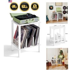 Record Player Stand Vinyl Record Storage End Table for Living Room White