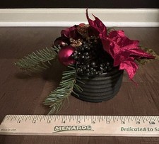 Christmas Holiday Deep Red Faux Poinsettia Arrangement Centerpiece with Pinecone
