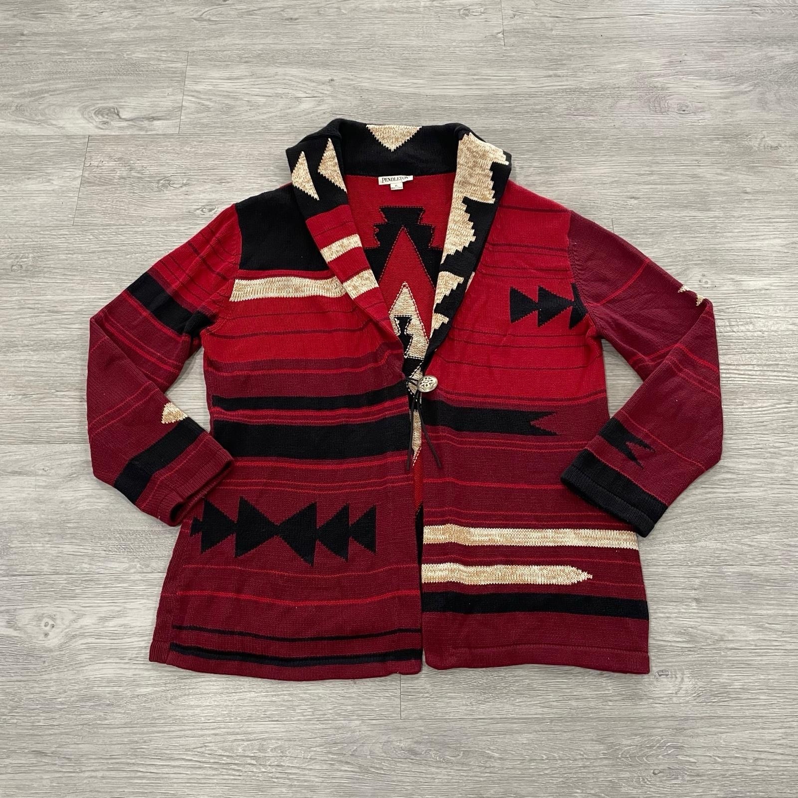Pendleton Cardigan Sweater Aztec Southwestern Red… - image 3