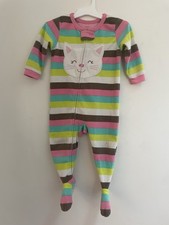 Carter's Baby Girls 1-Piece Cat Rainbow Striped Fleece Long Sleeve PJs Multi 12M