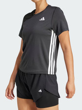 adidas Women's Black/White Train Essentials 3-Stripes Workout Tee JH1392 