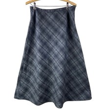 Vintage Eddie Bauer Wool Plaid A-Line Midi Skirt Size 4 Gray Academia