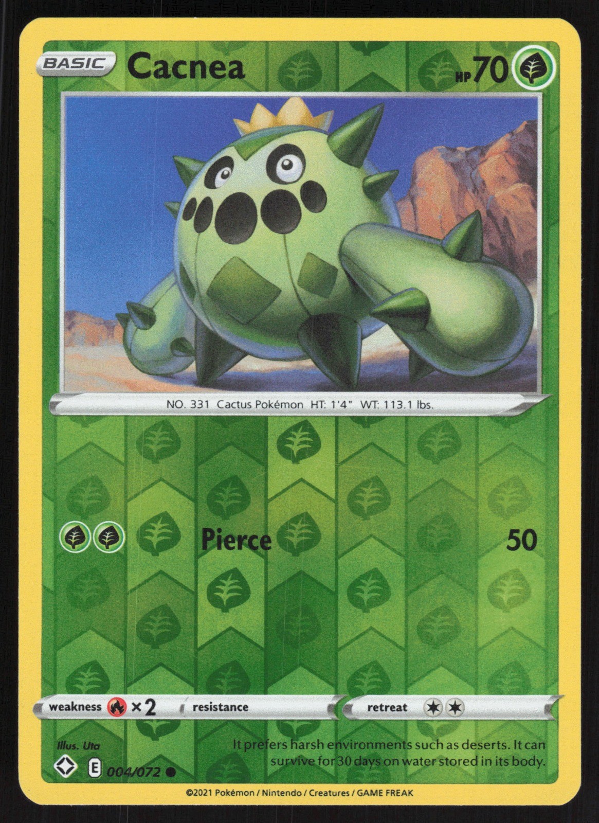 Cacnea Reverse Holo 004/072 NM Shining Fates Pokemon Card