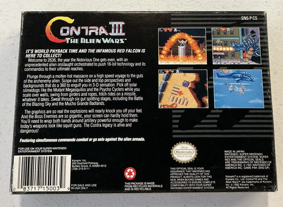 Contra III The Alien Wars SNES Super Nintendo Complete + Case Tested -- S2G -- - Image 3 of 4