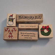 Inkadinkado Wood-Mounted Rubber Stamps Lot of 6 Christmas Sentiments