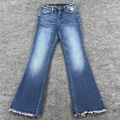 Flying Monkey Bootcut Jeans Womens 27 Blue High Rise Distressed Fringe Hem