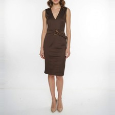 Gucci Brown Jersey VNeck Sleeveless Belted Dress M
