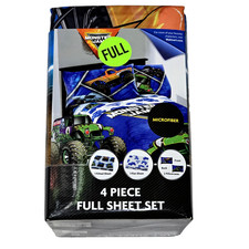 Monster Jam 4 Piece Full Sheet Set Microfiber Fitted Flat 2 Pillowcase