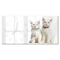 Glas-Wanduhr Wanduhr Aus Glas In Breiter Form WeißE Katzen WeißE Zeiger 60X30 Cm