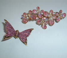 PINK RHINESTONE BUTTERFLY HAIR BARRETTE AND BUTTERFLY CLIP