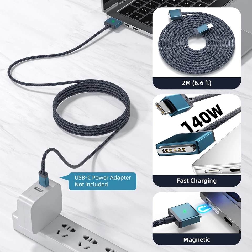 USB-C to Magnetic 3 Cable for M4 MacBook Air Pro Charger, 140W Magnetic Safe 3 C - Image 3 of 4