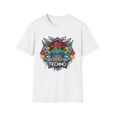Techno Music Raver Tees DJ Mixer Speakers Turntable EDM Dance Rave Party T-Shirt