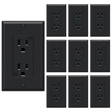 Decorator Electrical Wall Outlet Black, Tamper-Resistant Duplex Receptacle, Resi