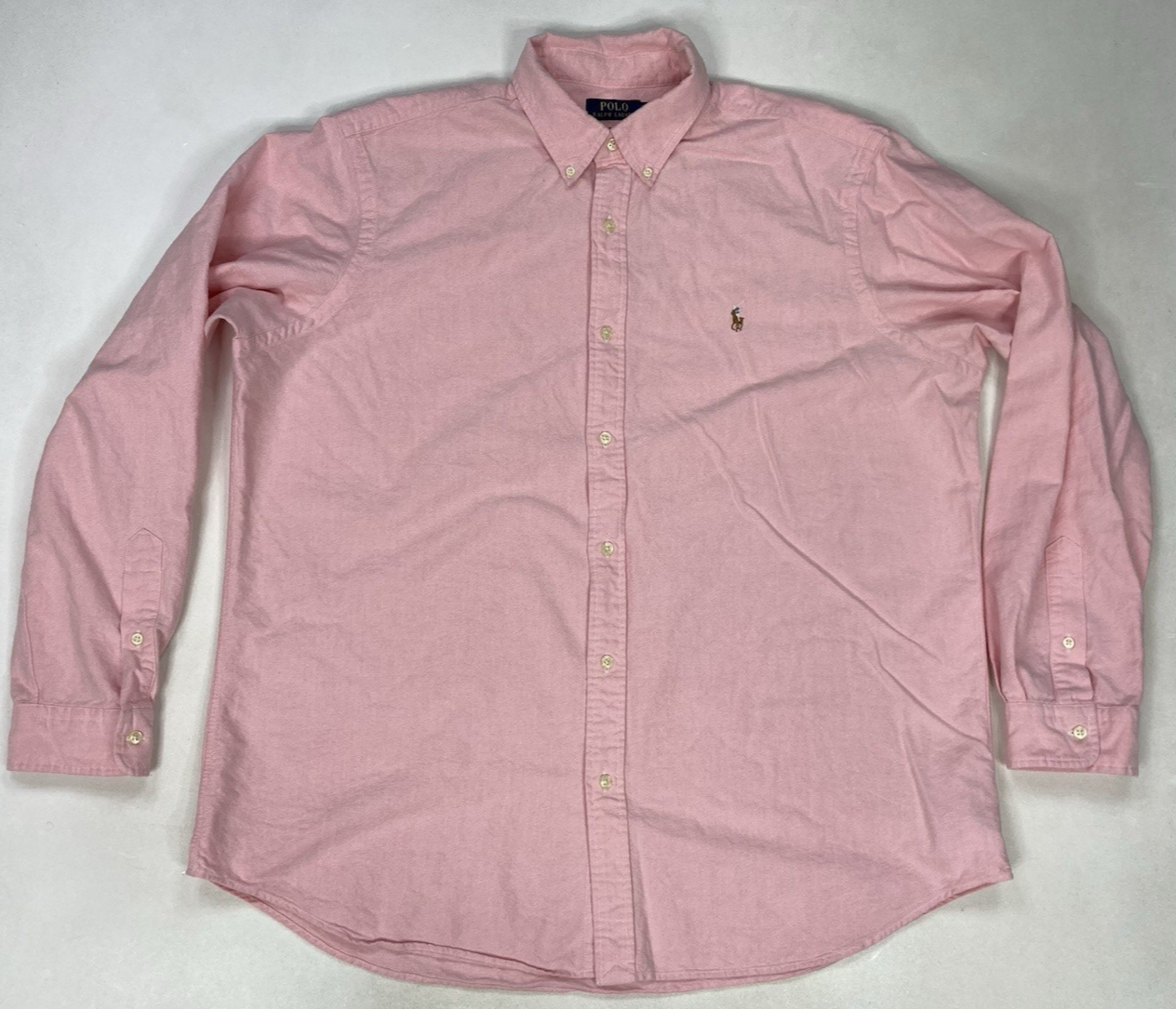 Polo Ralph Lauren camicia butto up uomo XXL rosa pony manica lunga