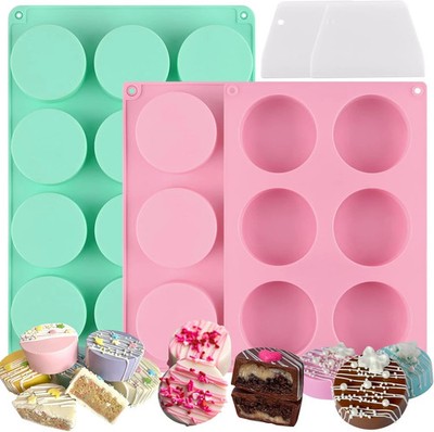 Cake Puck Mold Set 2 Different Sizes, 3 Pack Cake Puck Mold with 2 Scraper, roun