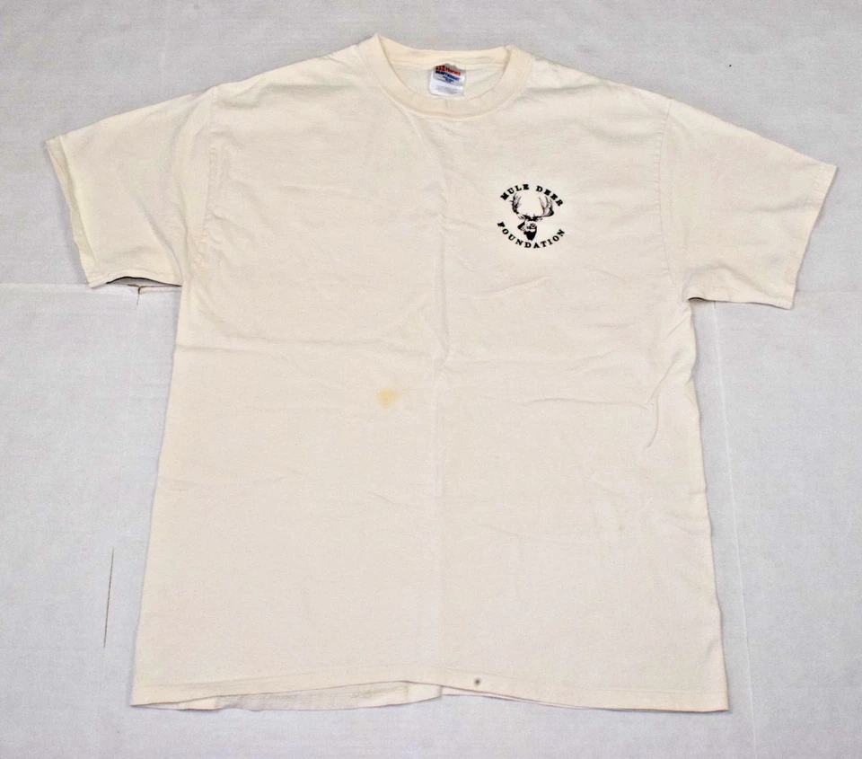 Camiseta De Colección Base De Ciervo Mula Logo Talla L Y2K Marfil Blanco Hanes Foto 2 de 4