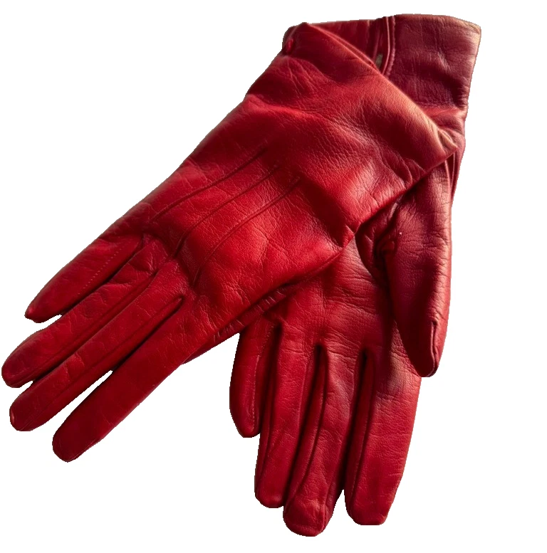 Red Leather Gloves, Italian, Cashmere Lined, Size 7 NEW w/TAGS