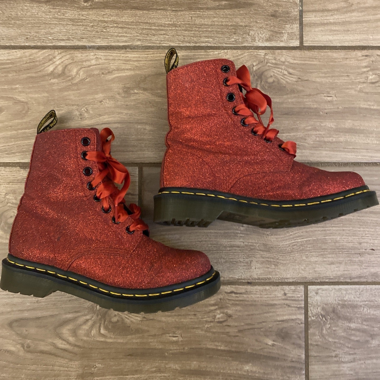 Doc Martens 1460 Pascal AirWave Red Glitter Boots Size 5 US L thumbnail 2