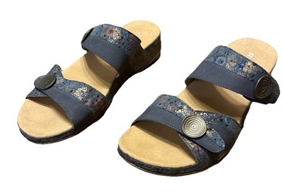 Romika Josef Selbel EU 41 US 10-10.5 Fidschi 22 Banded Print Leather Slide Blue