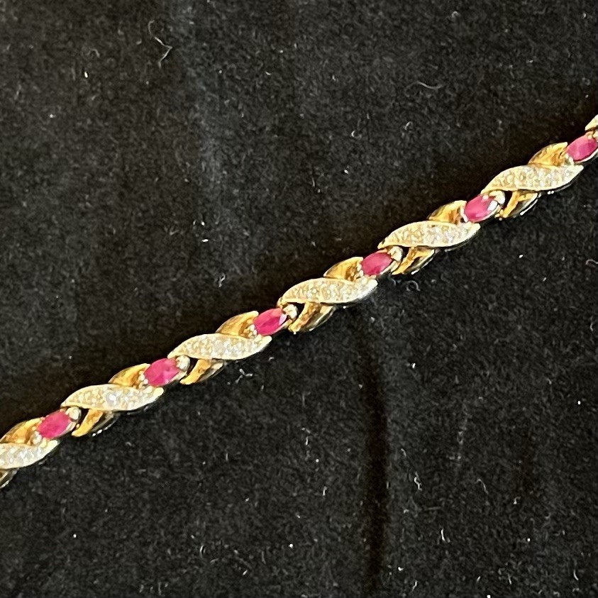 Vintage SETA Bracelet Signed Ruby Diamond Tiny Ge… - image 6