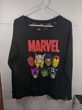 MARVEL COMICS Sudadera Negra Superhéroes Gráfica Manga Larga Reversible L