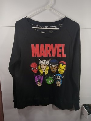 MARVEL COMICS Black Superheroes Graphic Long Sleeve Sweatshirt reversible L