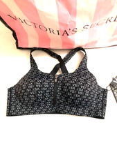 Victorias Secret VSX Knockout Front Close Sports Bra, High Impact Black Logo NWT