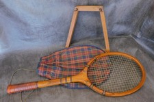 Black Ace  c. 1920s Antique Wood Tennis Racke...