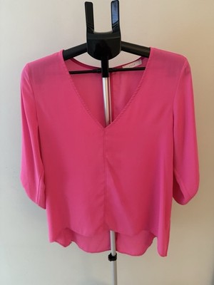 Lush Women s Barbie Pink V-Neck Flowy Blouse Size Large