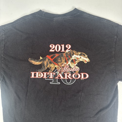 #ad 2012 Alaska Iditarod TShirt Mens L Black Wolf Sled Dog $39.99